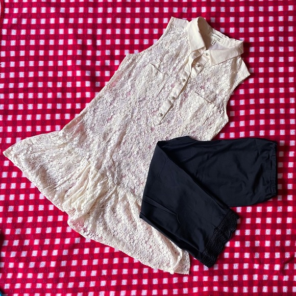 Monteau sleeveless cream white lace mini dress w/ pearl buttons Size M/PM NWOT - Picture 5 of 9